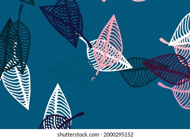 Light Blue, Red vector hand painted texture. Decorative illustration with abstract colorful leaves. Doodle design for your web site.
