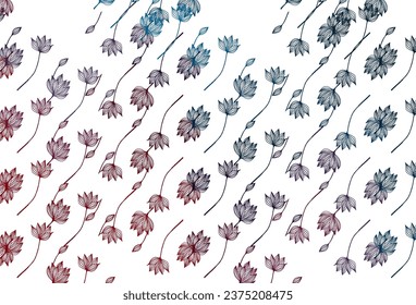 Light Blue, Red vector hand painted background. New colorful illustration in doodle style with leaves. Hand painted design for wrapping, wallpaper.