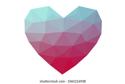 Light Blue, Red vector heart isolated on white background. Geometric rumpled triangular low poly origami style gradient graphic illustration. Polygonal design for your business.