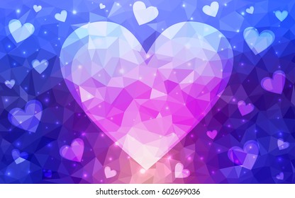 Light Blue, Red vector heart isolated on white background. Geometric rumpled triangular low poly origami style gradient graphic illustration. Polygonal design for your business.