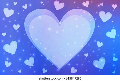 Light Blue, Red vector heart isolated on white background. Geometric rumpled triangular low poly origami style gradient graphic illustration. Polygonal design for your business.