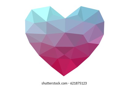 Light Blue, Red vector heart isolated on white background. Geometric rumpled triangular low poly origami style gradient graphic illustration. Polygonal design for your business.