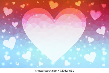 Light Blue, Red vector heart isolated on white background. Geometric rumpled triangular low poly origami style gradient graphic illustration. Polygonal design for your business.