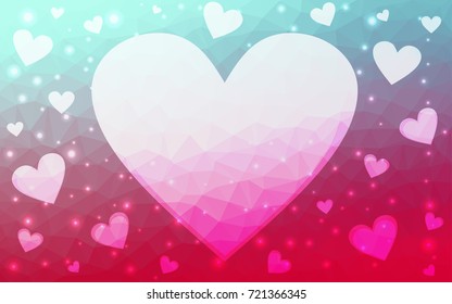Light Blue, Red vector heart isolated on white background. Geometric rumpled triangular low poly origami style gradient graphic illustration. Polygonal design for your business.