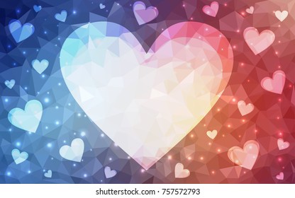 Light Blue, Red vector heart isolated on white background. Geometric rumpled triangular low poly origami style gradient graphic illustration. Polygonal design for your business.