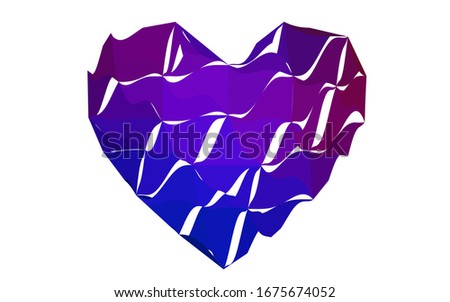 Light Blue, Red vector heart isolated on white background. Geometric rumpled triangular low poly origami style gradient graphic illustration. Polygonal design for your business.
