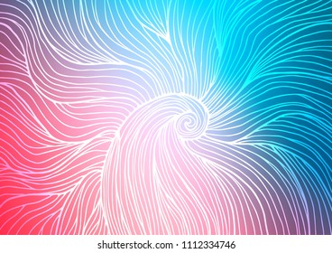 Light Blue, Red vector indian curved template. Creative illustration in blurred style with doodles and Zen tangles. The pattern can be used for coloring books and pages for kids.