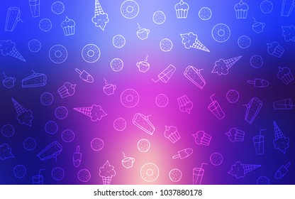 Light Blue, Red vector layout with sweet desserts. Glitter abstract sketch with sweets, candies, desserts. Pattern for ad, booklets, leaflets of restaurants.