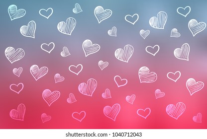 Light Blue, Red vector layout with sweet hearts. Blurred decorative design in doodle style with hearts. Pattern can be used for valentine's ad, booklets.