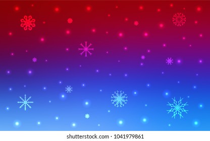 Light Blue, Red vector layout with bright snowflakes. Snow on blurred abstract background with gradient. The pattern can be used for new year leaflets.