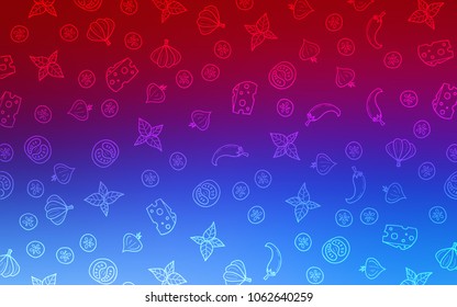 Light Blue, Red vector layout with restaurant food. Illustration with set of fresh food in doodle style. Design for ad, poster, banner of cafes or restaurants.