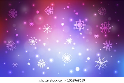 Light Blue, Red vector layout with bright snowflakes. Blurred decorative design in xmas style with snow. The template can be used as a new year background.