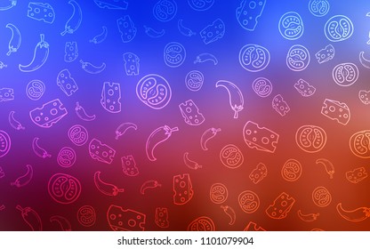 Light Blue, Red vector layout with restaurant food. Illustration with set of fresh food in doodle style. Design for ad, poster, banner of cafes or restaurants.