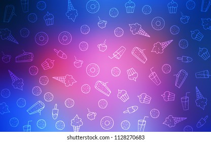 Light Blue, Red vector layout with sweet desserts. Beautiful colored illustration with candies in doodle style. Pattern for ads of breakfast, lunch, dinner.