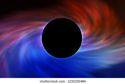 Light Blue, Red vector layout with a black hole, universe. Abstract illustration with glitter colorful cosmic stars. Backdrop for Black Friday promotions.