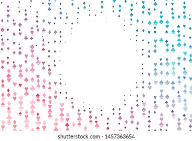 Light Blue, Red vector layout with elements of cards. Colorful gradient with signs of hearts, spades, clubs, diamonds. Pattern for leaflets of poker games, events.