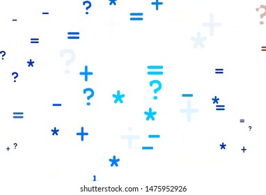 Light Blue, Red vector layout with algebra elements. Abstract illustration with colored algebra signs. Pattern for ad, booklets, leaflets of education.