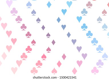 Light Blue, Red vector layout with elements of cards. Glitter abstract sketch with isolated symbols of playing cards. Pattern for leaflets of poker games, events.