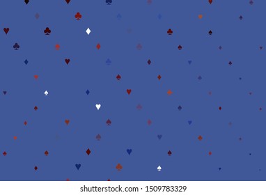 Light Blue, Red vector layout with elements of cards. Illustration with set of hearts, spades, clubs, diamonds. Pattern for leaflets of poker games, events.