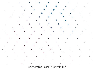 Light Blue, Red vector layout with elements of cards. Glitter abstract sketch with isolated symbols of playing cards. Template for business cards of casinos.