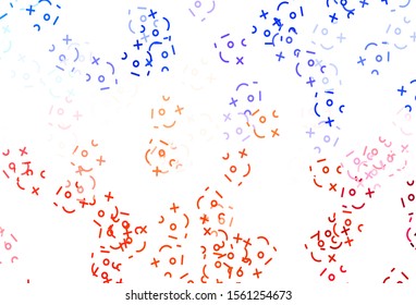 Light Blue, Red vector layout with algebra elements. Illustration with Numeral symbols on abstract template. Pattern for school, grammar websites.