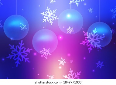Light Blue, Red vector layout in New Year style. Colorful illustration with snow and new year Xmas balls. Smart design for promotion of university.