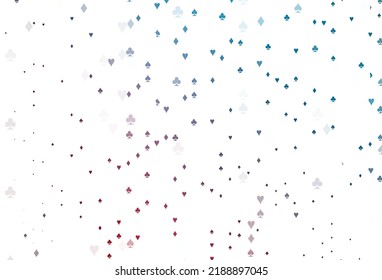 Light Blue, Red vector layout with elements of cards. Shining illustration with hearts, spades, clubs, diamonds. Template for business cards of casinos.
