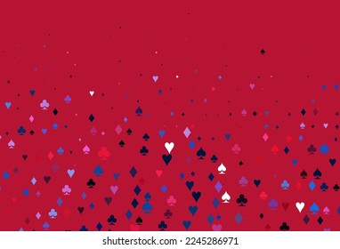 Light Blue, Red vector layout with elements of cards. Shining illustration with hearts, spades, clubs, diamonds. Template for business cards of casinos.