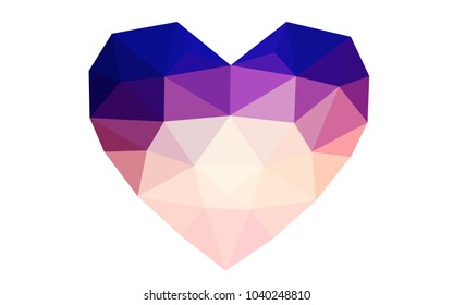 Light Blue, Red vector love background with heart. Paper note. Valentine's greeting polygonal card. Triangular illustration for your business. Stock template for your design.