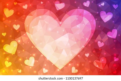 Light Blue, Red vector love background with heart. Paper note. Valentine's greeting polygonal card. Triangular illustration for your business. Stock template for your design.