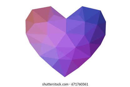 Light Blue, Red vector love background with heart. Paper note. Valentine's greeting polygonal card. Triangular illustration for your business. Stock template for your design.