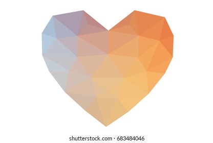 Light Blue, Red vector love background with heart. Paper note. Valentine's greeting polygonal card. Triangular illustration for your business. Stock template for your design.