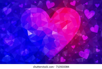 Light Blue, Red vector love background with heart. Paper note. Valentine's greeting polygonal card. Triangular illustration for your business. Stock template for your design.