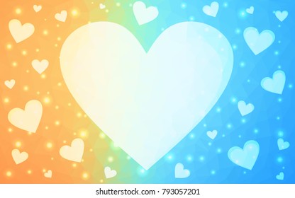Light Blue, Red vector love background with heart. Paper note. Valentine's greeting polygonal card. Triangular illustration for your business. Stock template for your design.