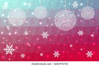 Light Blue Red vector low poly crystal background with snowflakes. Polygon christmas design pattern . Low poly illustration of New Year celebration.