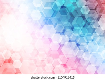 Light Blue, Red vector low poly background. Shining illustration, which consist of hexagons. Brand new design for your business.