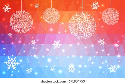 Light Blue Red vector low poly crystal background with snowflakes. Polygon christmas design pattern . Low poly illustration of New Year celebration.
