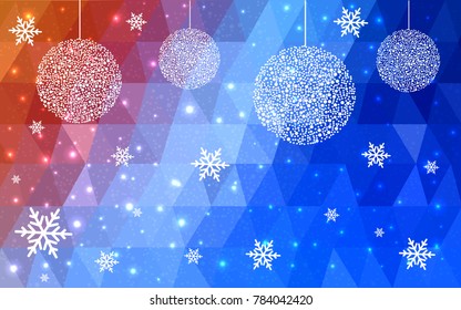 Light Blue Red vector low poly crystal background with snowflakes. Polygon christmas design pattern . Low poly illustration of New Year celebration.