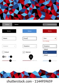 Light Blue, Red vector Material Design Kit with lines. Colorful Style guide with triangles on abstract background. This template you can use for landing pages.