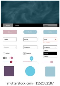 Light Blue, Red vector Material Design Kit with stars. Simple Material Design Kit with colorful clouds in header. This template you can use for websites.
