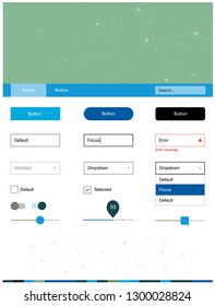 Light Blue, Red vector Material Design Kit with lines, circles. Ui Ux kit with colorful polygonal background in its header. Simple colorful design for websites.