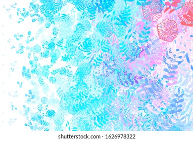 Light Blue, Red vector natural background with leaves, flowers. Brand new colored illustration with leaves and flowers. Textured pattern for websites, banners.