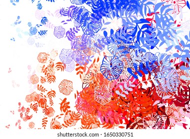 Light Blue, Red vector natural background with leaves. Colorful abstract illustration with leaves in doodle style. Hand painted design for web, wrapping.