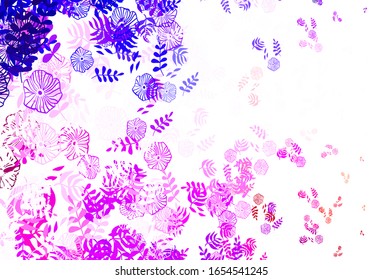 Hellblauer, roter Vektorillustration, Naturhintergrund mit Blättern. Farbige Illustration mit Blättern im Doodle-Stil. Neues Design für Ihr Unternehmen.