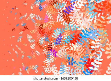 Light Blue, Red vector natural background with leaves. Decorative illustration with doodles on abstract template. Colorful pattern for kid's books.