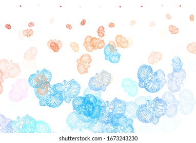 Light Blue, Red vector natural background with flowers. Colorful illustration in doodle style with flowers. Hand painted design for web, wrapping.