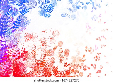 Light Blue, Red vector natural backdrop with leaves, flowers. Illustration with doodles on abstract template. Pattern for heads of websites, designs.