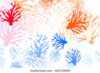 Light Blue, Red vector natural backdrop with branches. Colorful illustration in doodle style with leaves, branches. Brand new style for your business design.