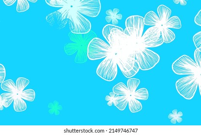 Azul claro, Red vectorial arte natural con flores. Ilustración con coloridas flores abstractas de doodle. Una nueva textura para tu diseño de papel pintado.