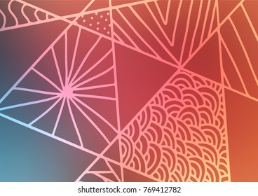 Light Blue, Red vector natural abstract template. A vague abstract illustration with doodles in Indian style. A completely new design for your business.